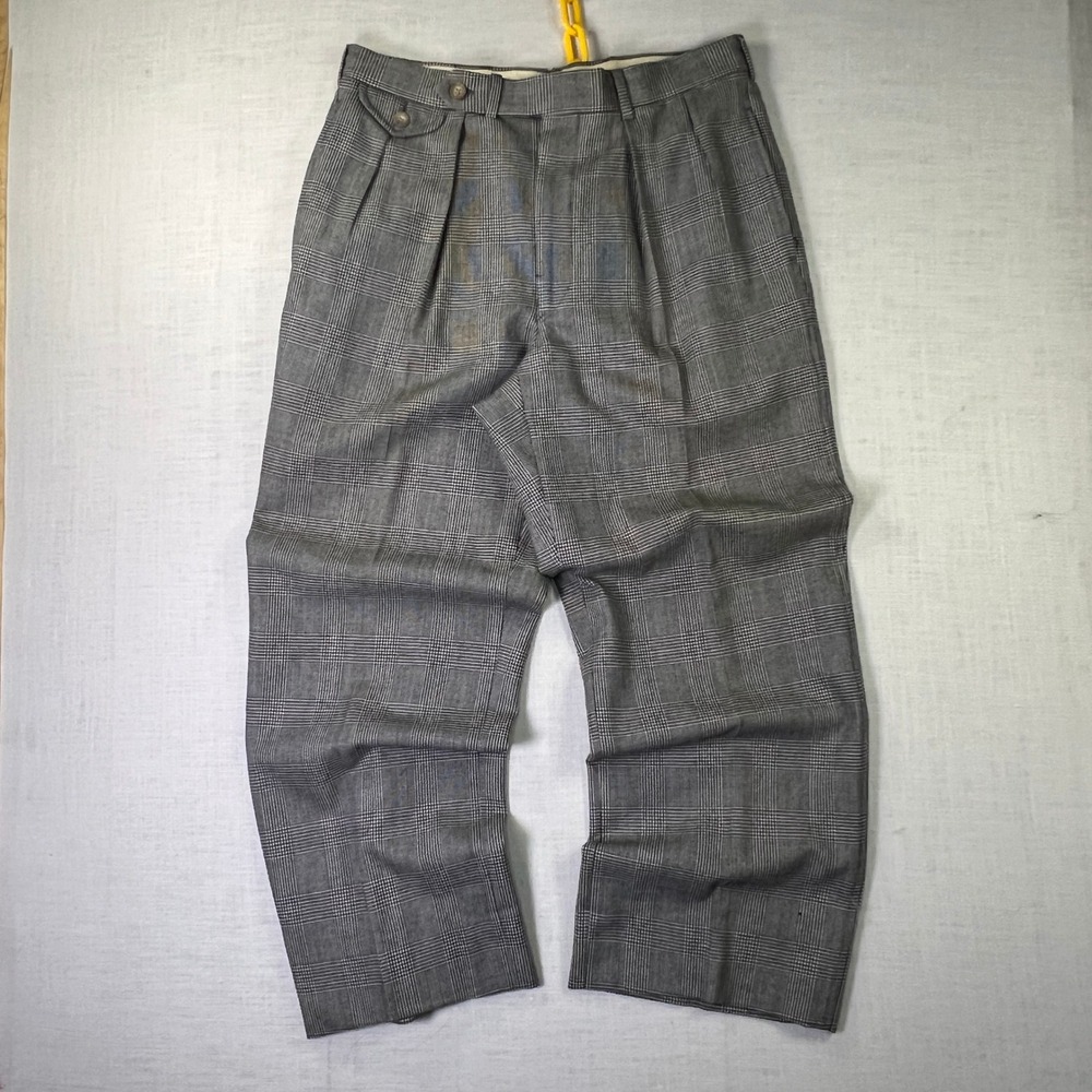 VTG Corbin Norton Ditto Dress Pants 32" Men Grey Glen Plaid Pleated Trousers USA